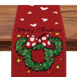 Seliem Merry Christmas Wreath Table Runner, Xmas Red Polka Dot Bow Stars Kitchen Dining Table Decor, Winter Holiday Farmhouse Home Decoration Indoor O