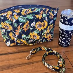 Vera Bradley NWT SUNFLOWER Purse W/ Daisy Tumbler