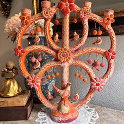 Aurelio Flores Mexico Tree of Life Art Pottery Candelabra Sculpture