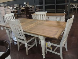 Rectangle Leg Dining Table — Napa "Belmont" (Antique White / Natural)