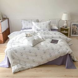 Cotton Queen Duvet Cover Boho Floral Duvet Cover French Style Flower Botanical Bedding Sets Vintage White Floral Comforter Cover Aesthetic Farmhouse B