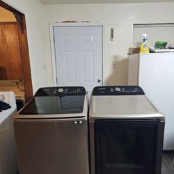 CHAMPAGNE SAMSUNG WASHER AND DRYER SET BOTH ELECTRIC XL CAPACITY 5.4 CU GOOD CONDITION HEAVY DUTY DELIVERY AVAILABLE FOR EXTRA FEE WE DO REPAIRS 