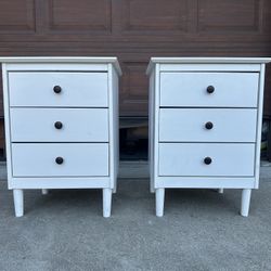 TWO white 3-drawer nightstands