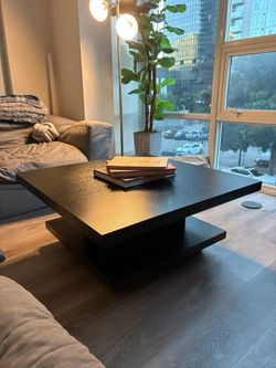 Black Wooden Coffee Table With Cabinet