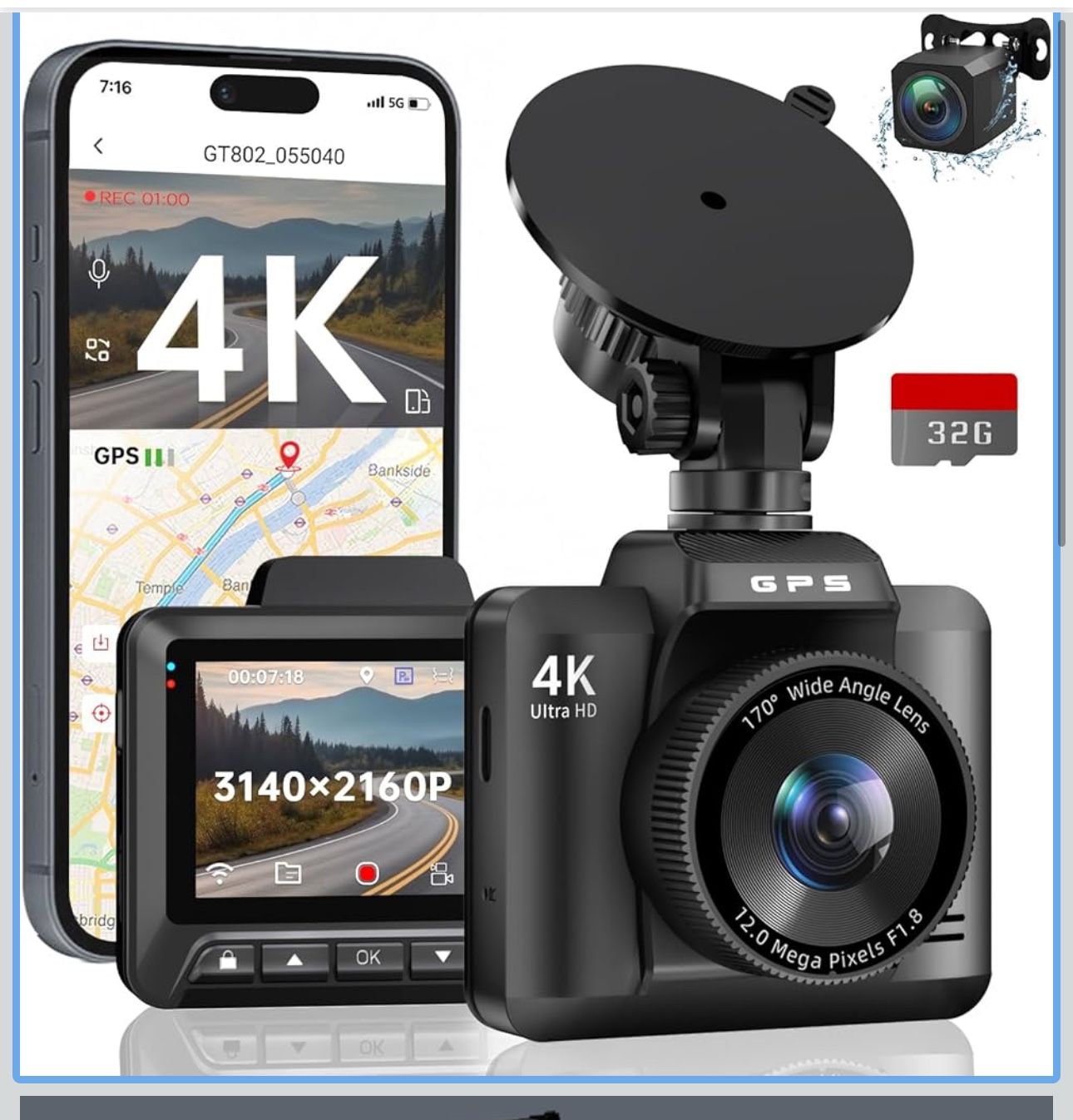 4K GPS tracking dash cam
