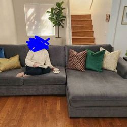 Oversized Living Spaces Gray Sectional – Like New, Deep & Super Comfy!