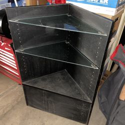 Corner Shelf Black With Glass Shelves 
