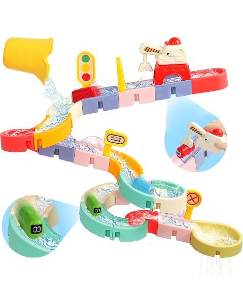 Bath Toys for Kids Ages 4-8 Bath Toys City Car Slide Fun DIY Kit Bathtub Shower Time Birthday Gifts for Kids 3 4 5 6 7 Year Old Boys Girls (38 PCS)