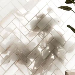 Angora Herringbone 12in x 12in Polished Marble Mesh-Mounted Mosaic Tile (10 sq. ft. / case)