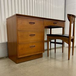 MCM 1960’s walnut “Acclaim” desk w/ chair by Andre Bus for Lane furniture