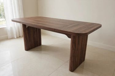 Mid-Century Modern Walnut Extendable Dining Table with Butterfly Leaf - Fluted Pedestal Legs