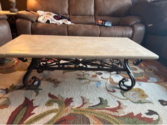 Stone Top Table with Wrought Iron Base