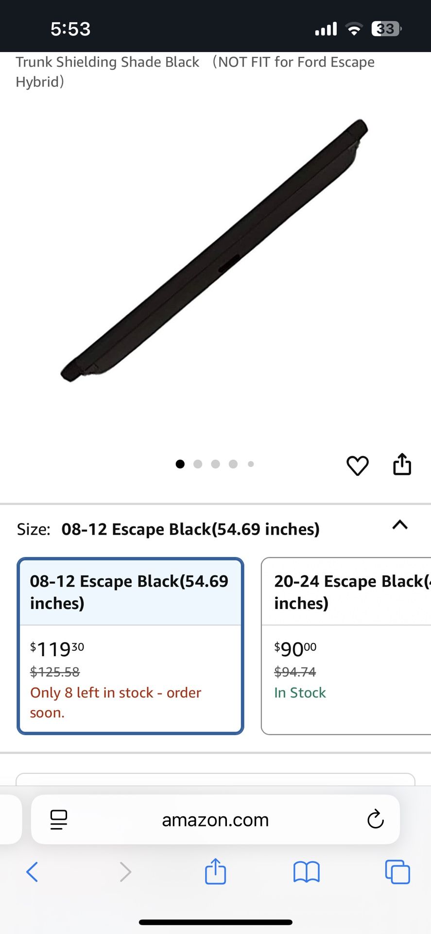 08-12 Ford Escape Trunk Shielding Shade - Black