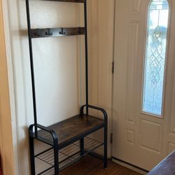 Entryway Coat Rack w/ Shoe Storage + Bench – Industrial Style ✨