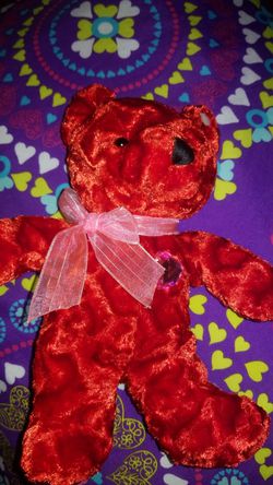 Red VALENTINE's Plush Teddy Bear with Gemstone Heart. NEW w/tag