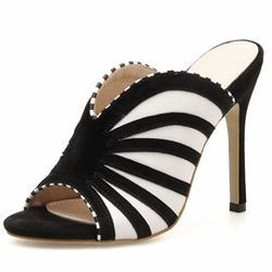 Large Size Black And White Striped Women’s High Heel Sandals