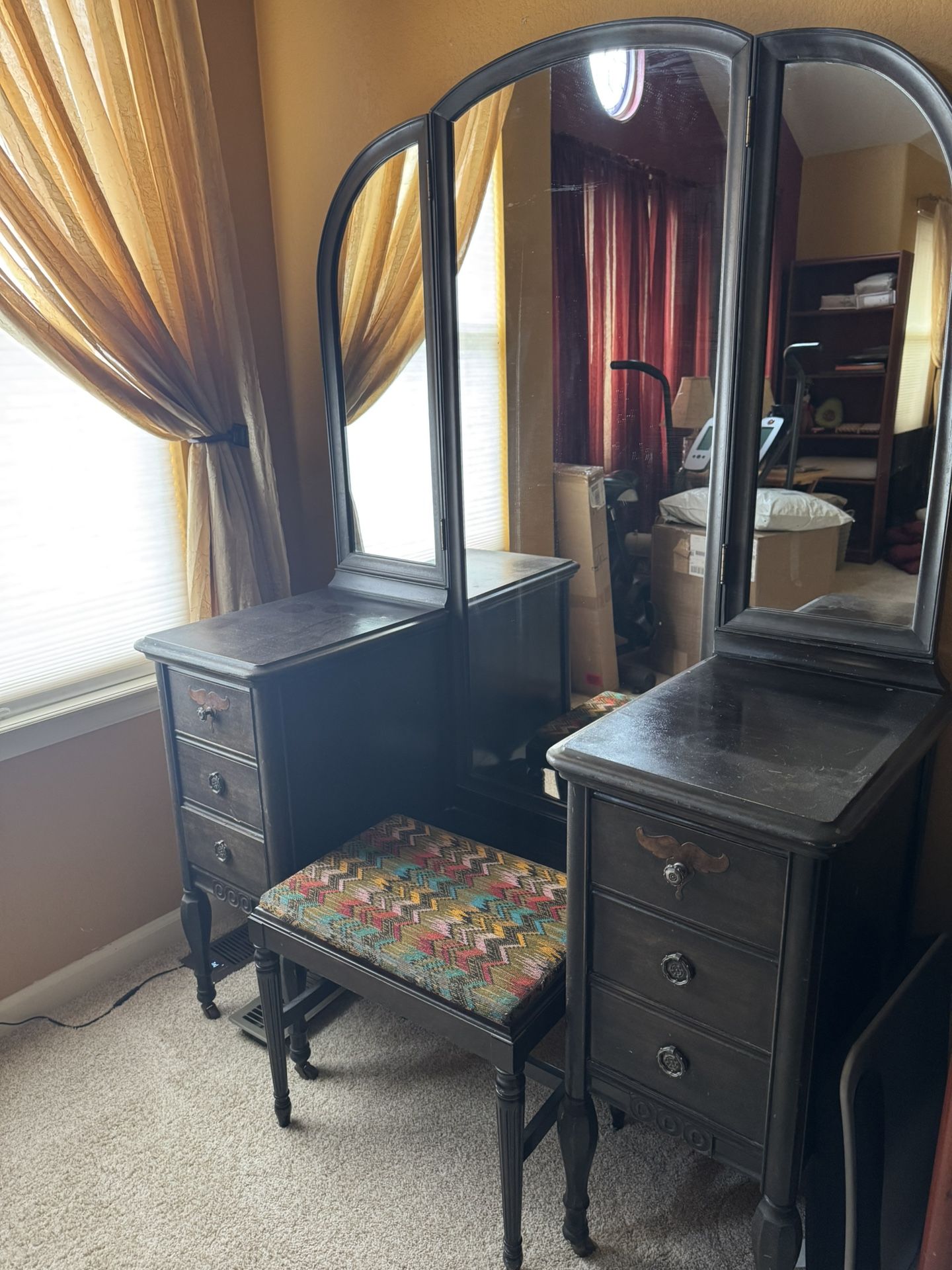 Wood Dressing Table Vanity With Bench 