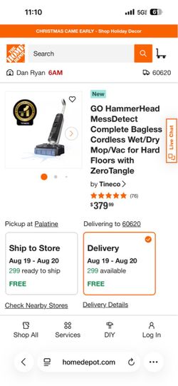 Tineco GO HammerHead MessDetect Cordless Wet/Dry Mop/Vac