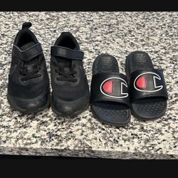 Boys Size 3 Nike Shoes And Champion Slides