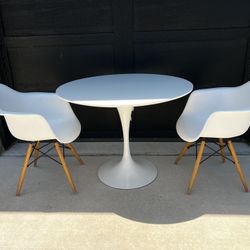 Modern Tulip Table And 2 Eames Style Armchairs