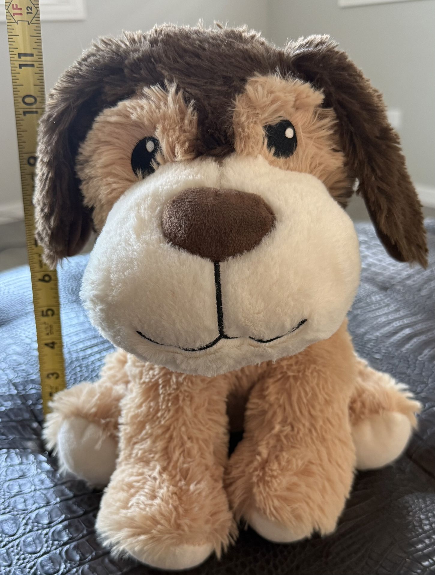 Brand NEW! Super Soft 12” Plush Puppy Dog – Tan & Brown – Squeaker Inside!