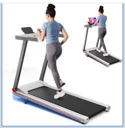 Treadmill with 5% Incline, 300lbs Capacity Folding 15 HP Small Treadmills for Home Portable Running Treadmill with Handles Quiet Brushless Dual Cushio