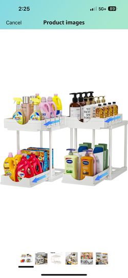 2 Pack Double Sliding Under Sink Organizers and Storage,Two Tier Bathroom Storage and Organization,Under Cabinet Organizer with Hooks,Home Organizatio