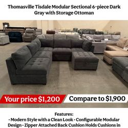 Thomasville Tisdale Modular Sectional 6-piece Dark Gray with Storage Ottoman