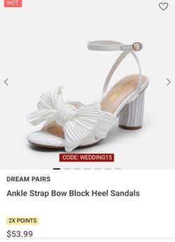 White Ankle Strap Bow Block Heel Sandals