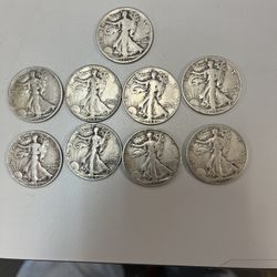 9 Walking Liberty Halfs  Silver 
