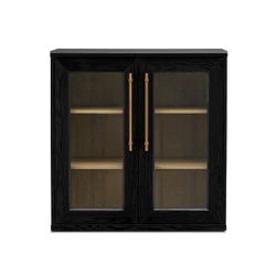 Modern Black Cabinet w/ Glass Doors & Adjustable Shelves
