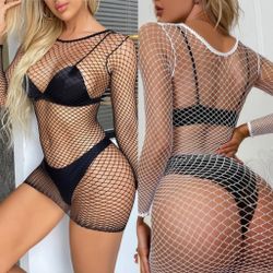 Long Sleeve White  Or Black Mesh Dress/Cove Up