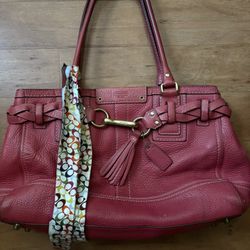 Vintage Pink Coach Braided Bag w/ Tassel +scarf 