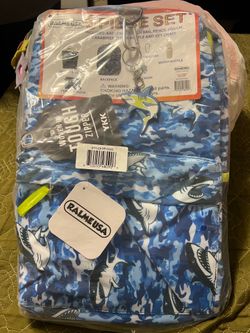 NEW 6-Piece Shark Camo Kids Backpack Set with Lunch Bag & Accessories