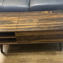 Brown Coffee Table With Split Lift Top And Storage MCM Style