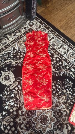 Red and gold dress with slits on the side