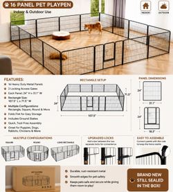 NEW 16-Panel Metal Dog Playpen | Indoor/Outdoor Pet Exercise Pen w/ Gate | 24” Tall