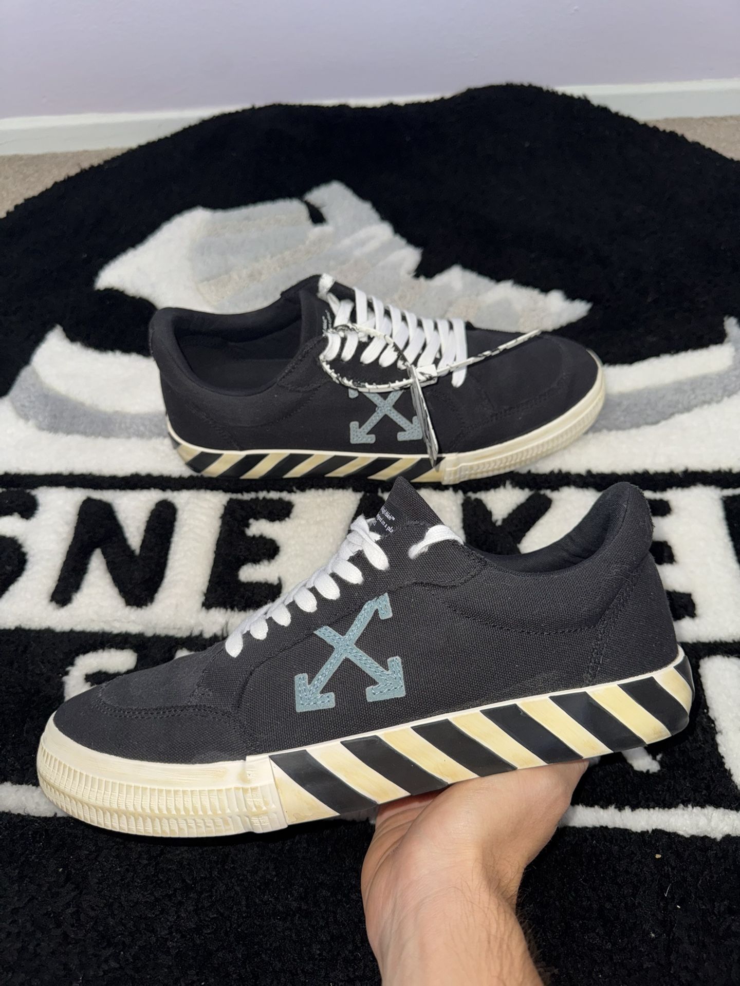 OFF-WHITE Vulc Low Eco Canvas Black White Blue (Size 45 = 12 US)