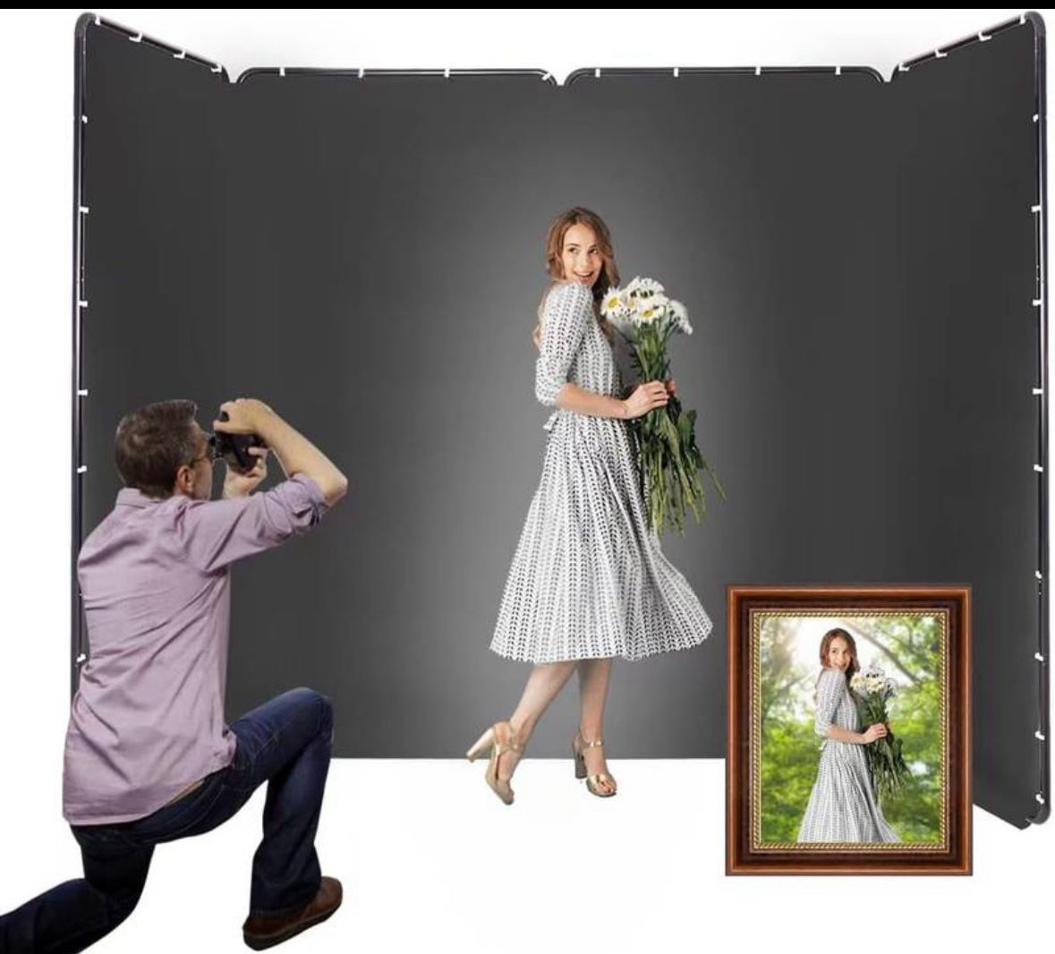 Portable Large Screen Cutout Wall Photography Backdrop, Black, 13.12ft x 7.87ft