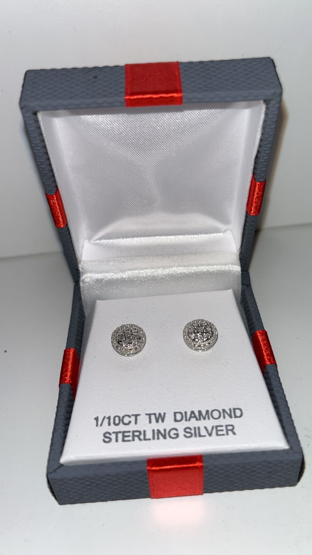 Sterling Silver & Diamond Stud Earrings 