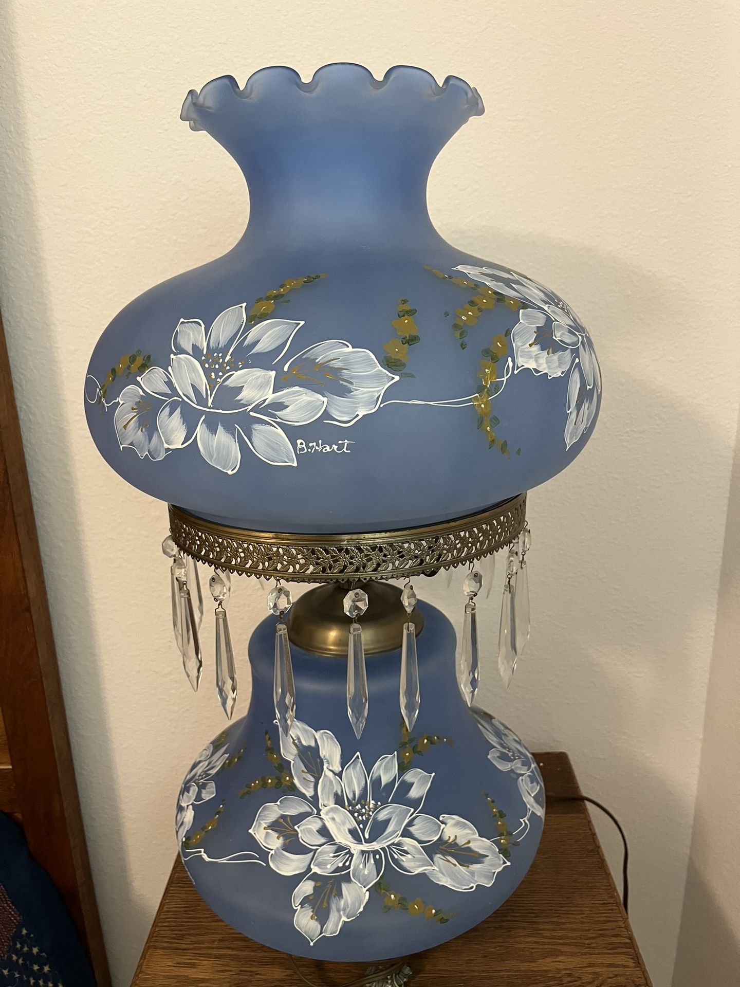 Antique Hurricane Lamp B. Hart Hand Painted
