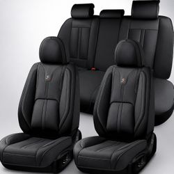 Luxury Nappa Leather Car Seat Covers Full Set Universal Fit Black | NEW