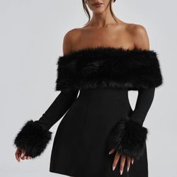 Black Mini Faux Fur Dress