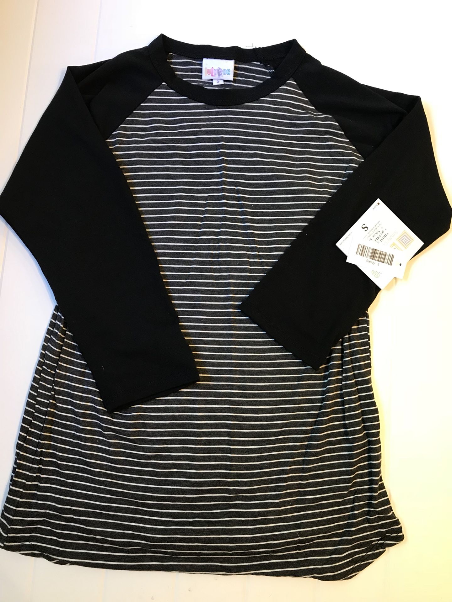 Small Lularoe Randy. Black, gray stripes. New W/tag