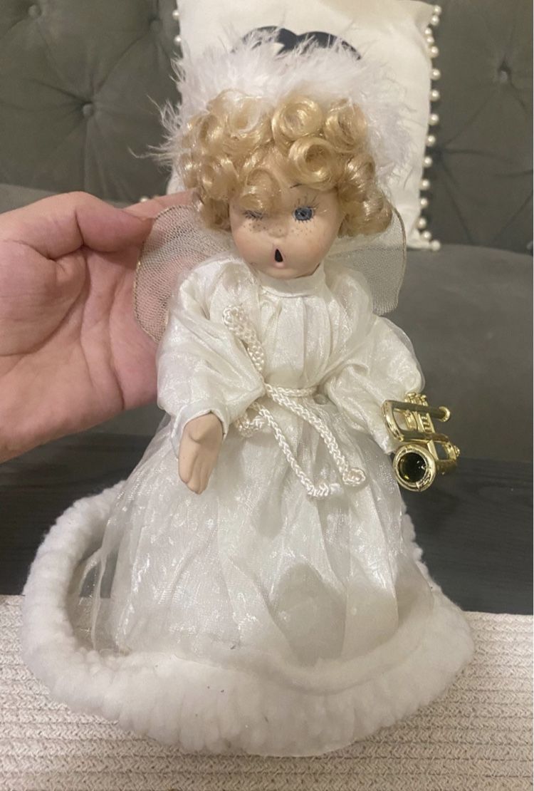 Vintage Angel Porcelain Doll 11” with blonde hair .