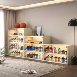 2 Tiers LED Shoes Display Cabinet Shoe Storage Unit