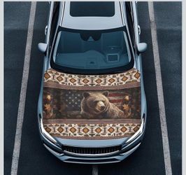 Aztec Bear American Flag Car Hood Cover Protector 59×39 Inch