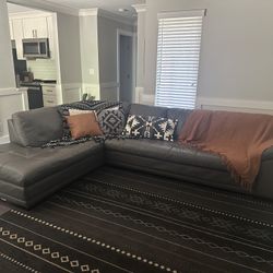 Gray Leather Sectional Couch 
