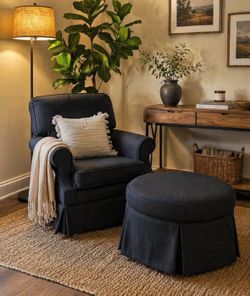Black Accent Chair with Matching Ottoman