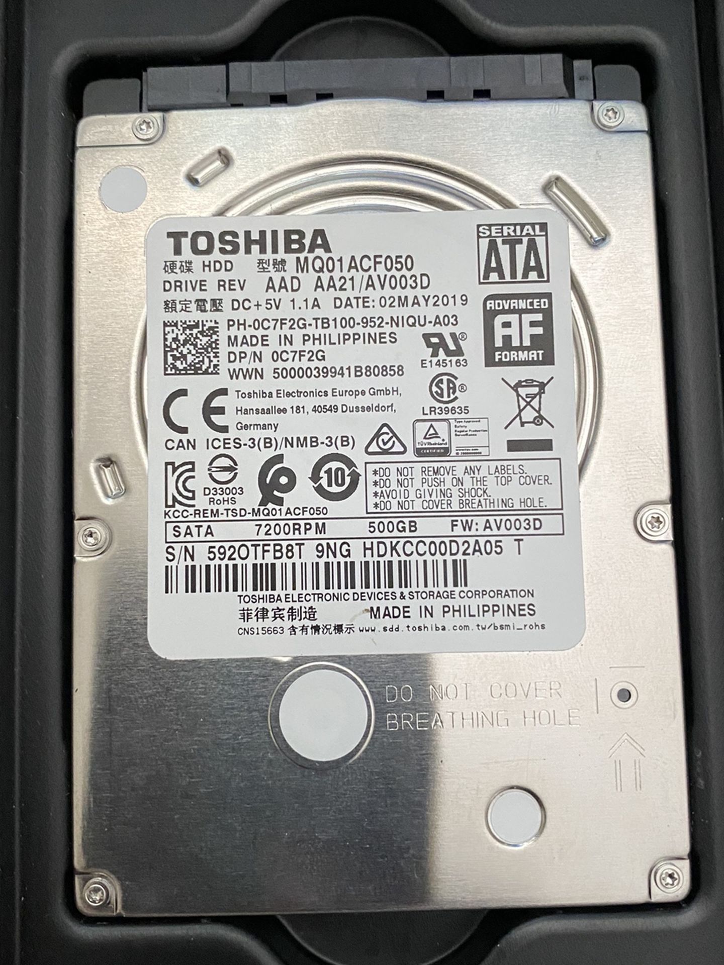 500GB Toshiba Laptop Hard Disk